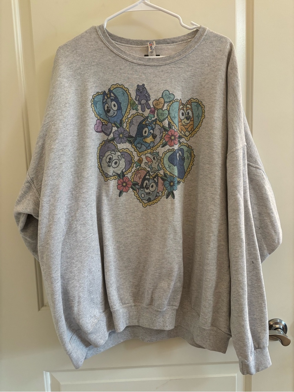 Gray Crewneck Sweater with Bluey Cute Heart Character Print